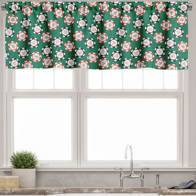 Ambesonne Green Black Window Valance, Chips Pirate, 54" X 12", Jade Green Red