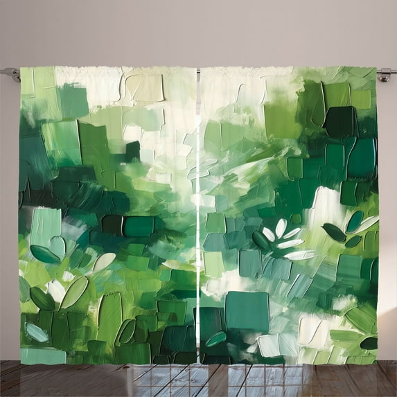Ambesonne Green Curtains 2 Panel Set, Jade Tones Brush Strokes Art, 108" x 63", Teal Ivory