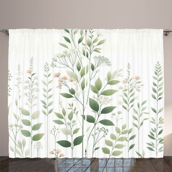 Ambesonne Green Curtains 2 Panel Set, Urban Jungle Leaves Dreamy, 108" x 63", Multicolor White