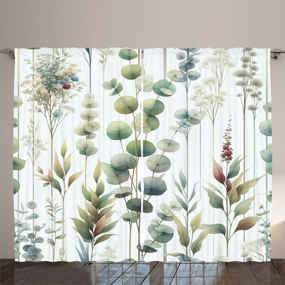Ambesonne Green Curtains 2 Panel Set, Watercolor Look Urban Jungle, 108" x 84", Slate Brown White Khaki