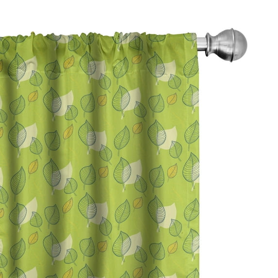 Ambesonne Green Curtains, Abstract Falling Leaf, Pair of 28"x95", Pale Yellow Apple Green