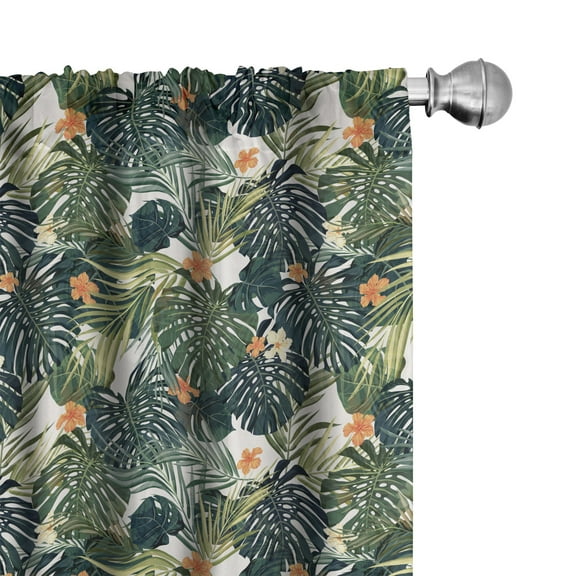 Ambesonne Green Curtains, Hawaiian Tropical Flora, Pair of 28"x95", Green Dark Teal Orange