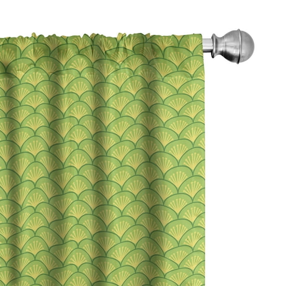 Ambesonne Green Curtains, Japanese Floral Waves, Pair of 28"x95", Yellow Green Apple Green
