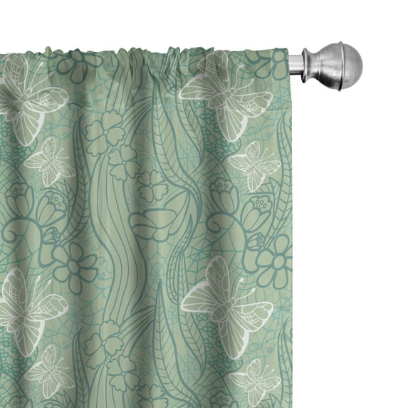 Ambesonne Green Curtains, Lace Style Butterflies, Pair of 28"x84", Pale Green Turquoise