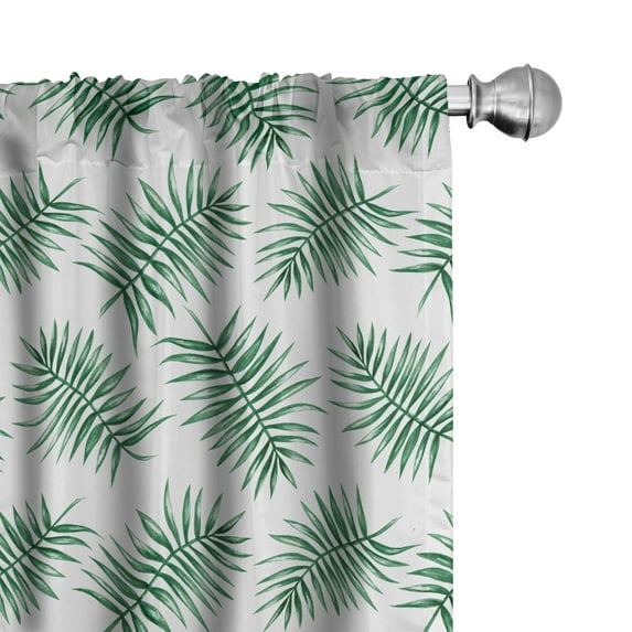 Ambesonne Green Curtains, Watercolor Tropical Palm, Pair of 28"x95", Forest Green White