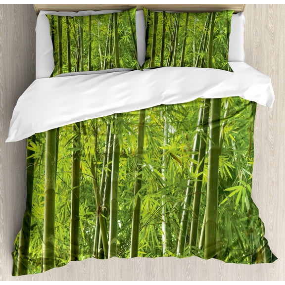 Ambesonne Green Duvet Cover Set, Exotic Tropical Asian Leaf, Queen, Green