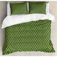 thumbnail image 1 of Ambesonne Green Duvet Cover Set, Geometric Wave Like Shape, 2-Calking, Olive Green and White, 1 of 6