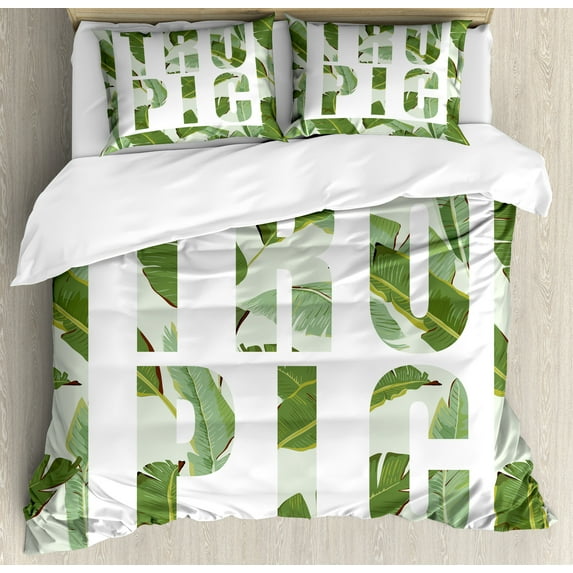 Ambesonne Green Duvet Cover Set, Perennial Shrubs Dreamy, 2-Calking, Olive Green