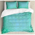 thumbnail image 1 of Ambesonne Green Duvet Cover Set, Pixel Mosaic Love Pattern, 2-Calking, Green, 1 of 7