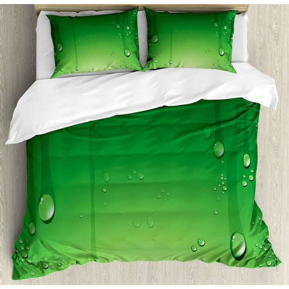 Ambesonne Green Duvet Cover Sets, Abstract Art Water Drops, 2-Queen, Fern Green Apple Green