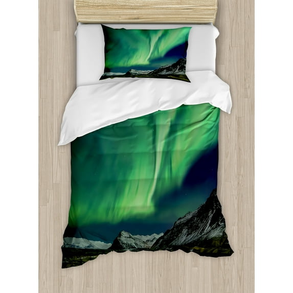 Ambesonne Green Duvet Cover Sets, Polaris Mountain, 2-Twin, Army Green Blue Grey