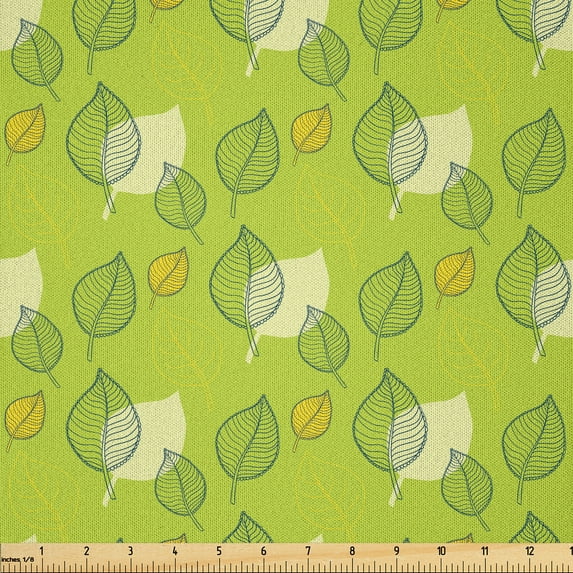 Ambesonne Green Fabric by the Yard Microfiber, Abstract Falling Leaf, 1 Yard, Pale Yellow Apple Green