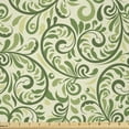 thumbnail image 1 of Ambesonne Green Fabric by the Yard Microfiber, Curly Ornate Leaf Damask, 1 Yard, Pale Green Fern Green, 1 of 2