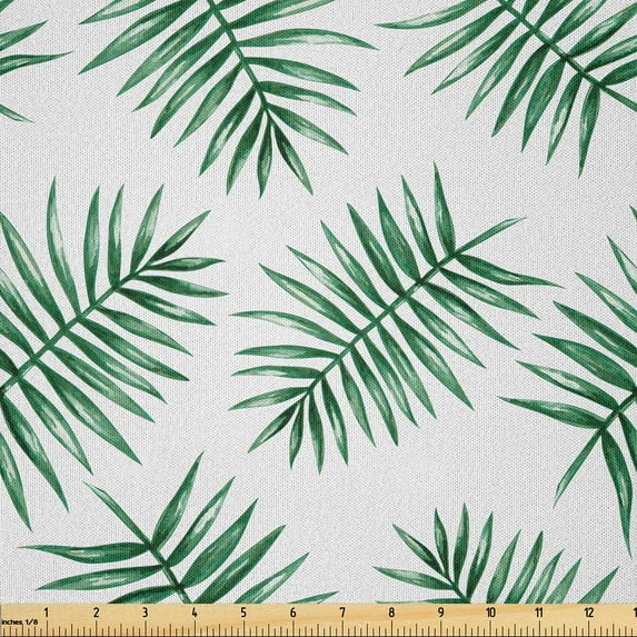 Ambesonne Green Fabric by the Yard Microfiber, Watercolor Tropical Palm, 1 Yard, Forest Green White