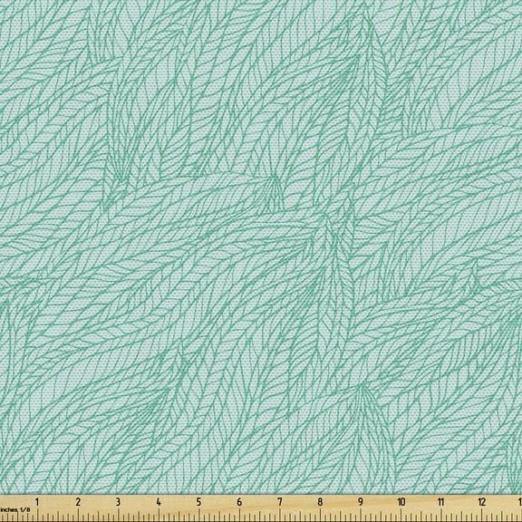 Ambesonne Green Fabric by the Yard Upholstery, Abstract Doodle Leaves, 2 Yards, Green