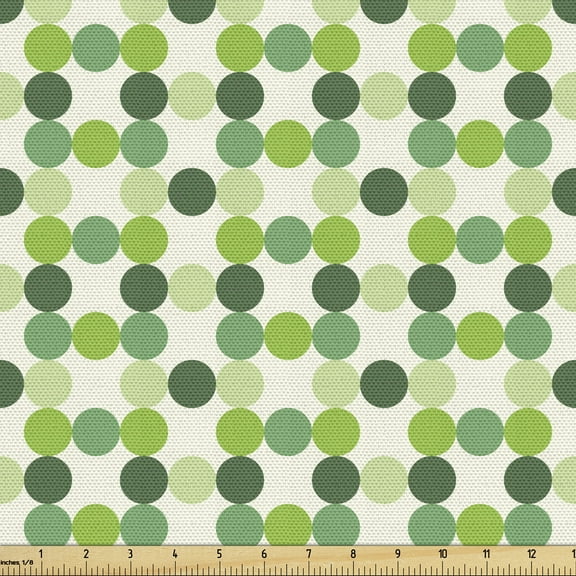 Ambesonne Green Fabric by the Yard Upholstery, Circles of Various Tones, 1 Yard, Green Cream