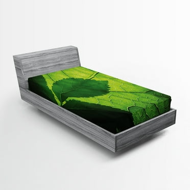 Ambesonne Green Fitted Sheet, Brazilian Tree Leaf Eco, Twin XL Size, Olive and Dark Green