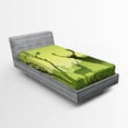 thumbnail image 1 of Ambesonne Green Fitted Sheet, Deer Trees and Crow Bird, Twin Size, Green, 1 of 2