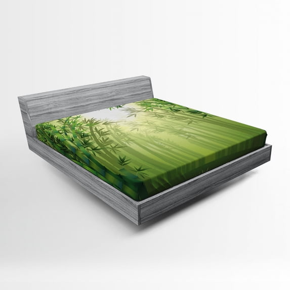 Ambesonne Green Fitted Sheet, Exotic Trees in Forest Theme, Full Size, Green