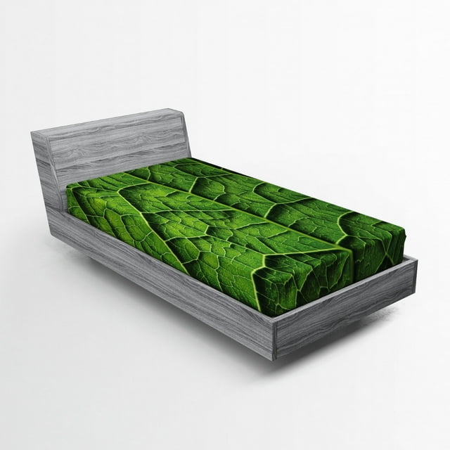 Ambesonne Green Fitted Sheet, Forest Tree Leaf Texture, Twin XL Size, Dark Green