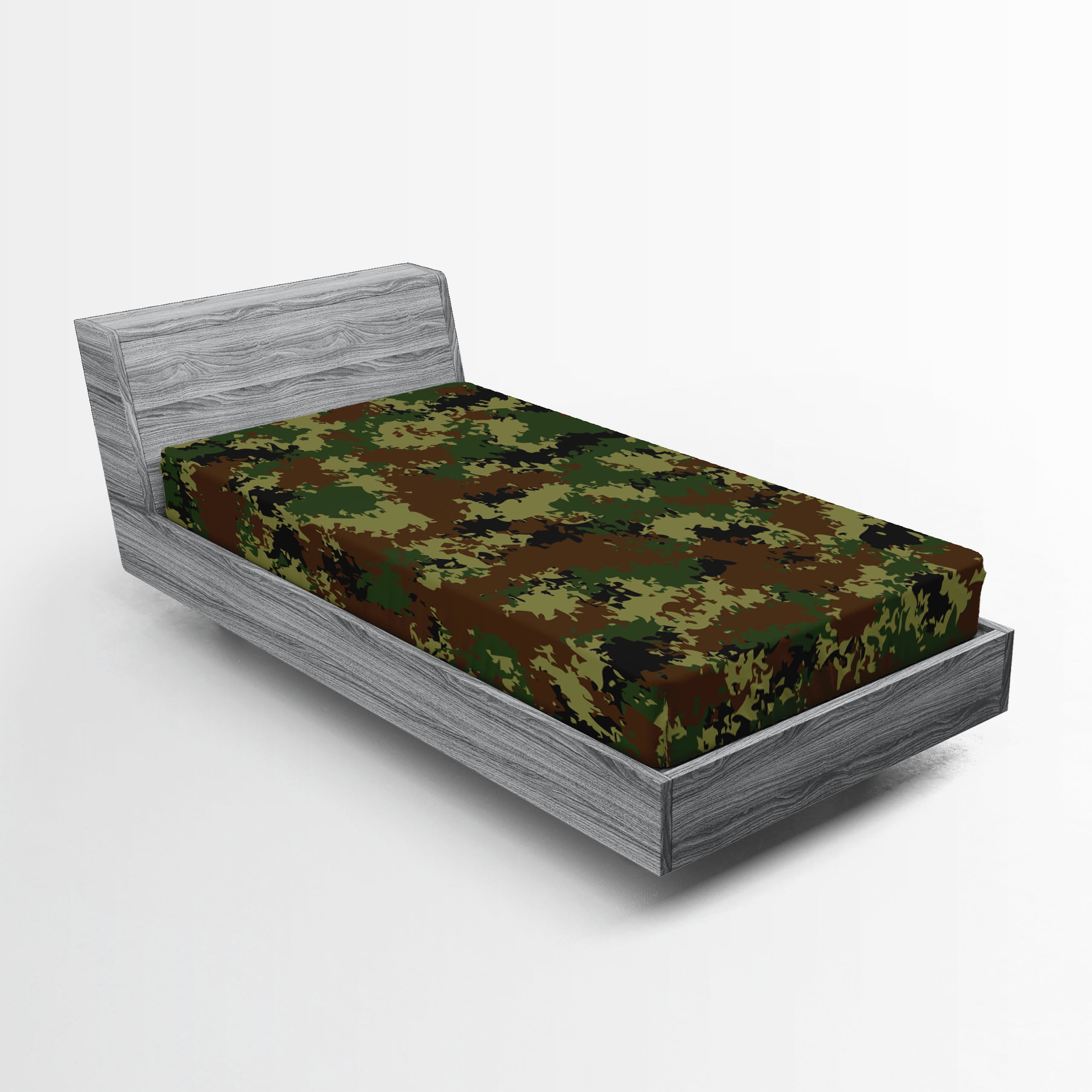 Ambesonne Green Fitted Sheet, Grunge Graphic Camouflage, Twin Size