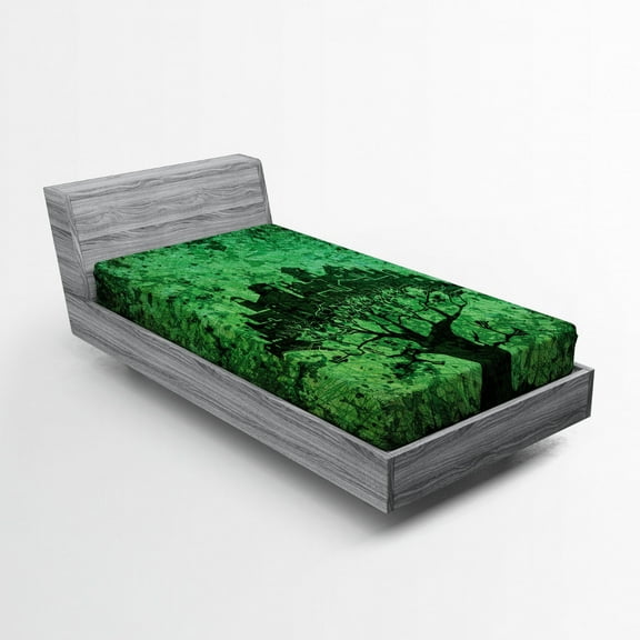 Ambesonne Green Fitted Sheet, Modern City Buildings, Twin Size, Green