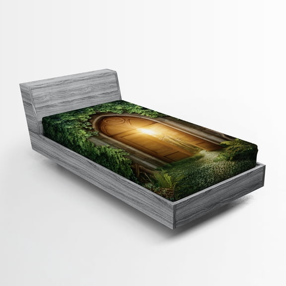 Ambesonne Green Fitted Sheet, Mystic Vivid Sun Beams, Twin XL Size, Green and Brown