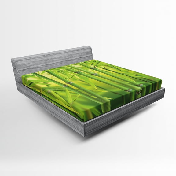 Ambesonne Green Fitted Sheet, Nature Scenery Close up Scene, Queen Size, Apple Green