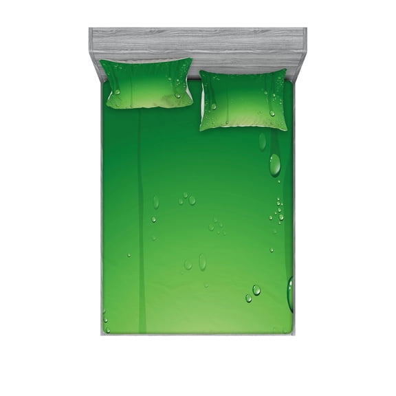 Ambesonne Green Fitted Sheet & Pillow Sham Set, Abstract Art Water Drops, Full, Fern Green Apple Green