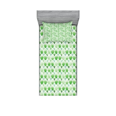 Ambesonne Green Fitted Sheet & Pillow Sham Set, Clovers Moroccan, Twinxl, White Green