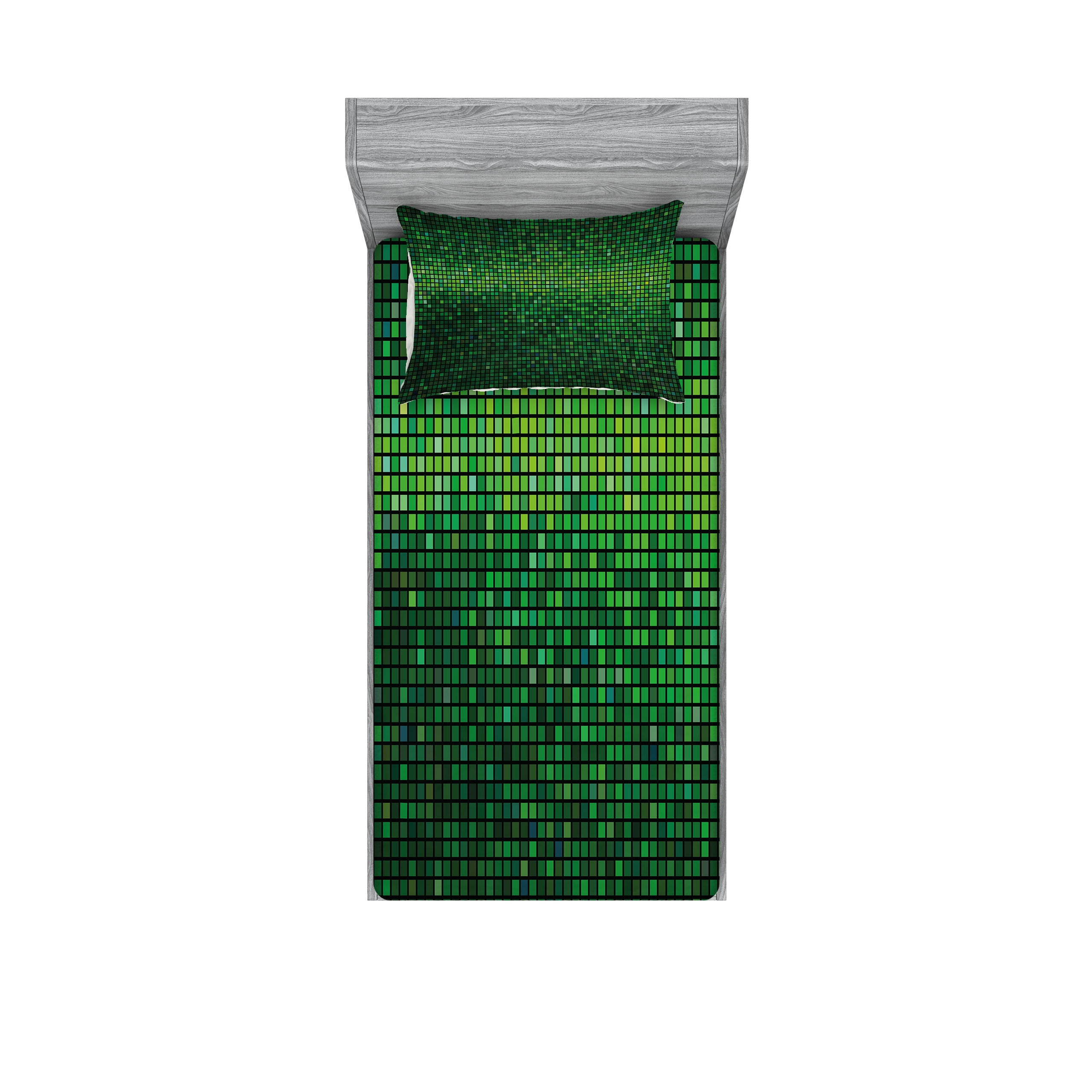 Green Pixel Print Twin Microfiber Sheet Set