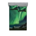 thumbnail image 1 of Ambesonne Green Fitted Sheet & Pillow Sham Set, Polaris Mountain, Full, Army Green Blue Grey, 1 of 2