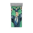 thumbnail image 1 of Ambesonne Green Fitted Sheet & Pillow Sham Set, Pop Art Retro Man, Twinxl, Petrol Blue Fern Green, 1 of 2