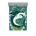 thumbnail image 1 of Ambesonne Green Fitted Sheet & Pillow Sham Set, Shark Hunter Marine Art, Full, Green, 1 of 2