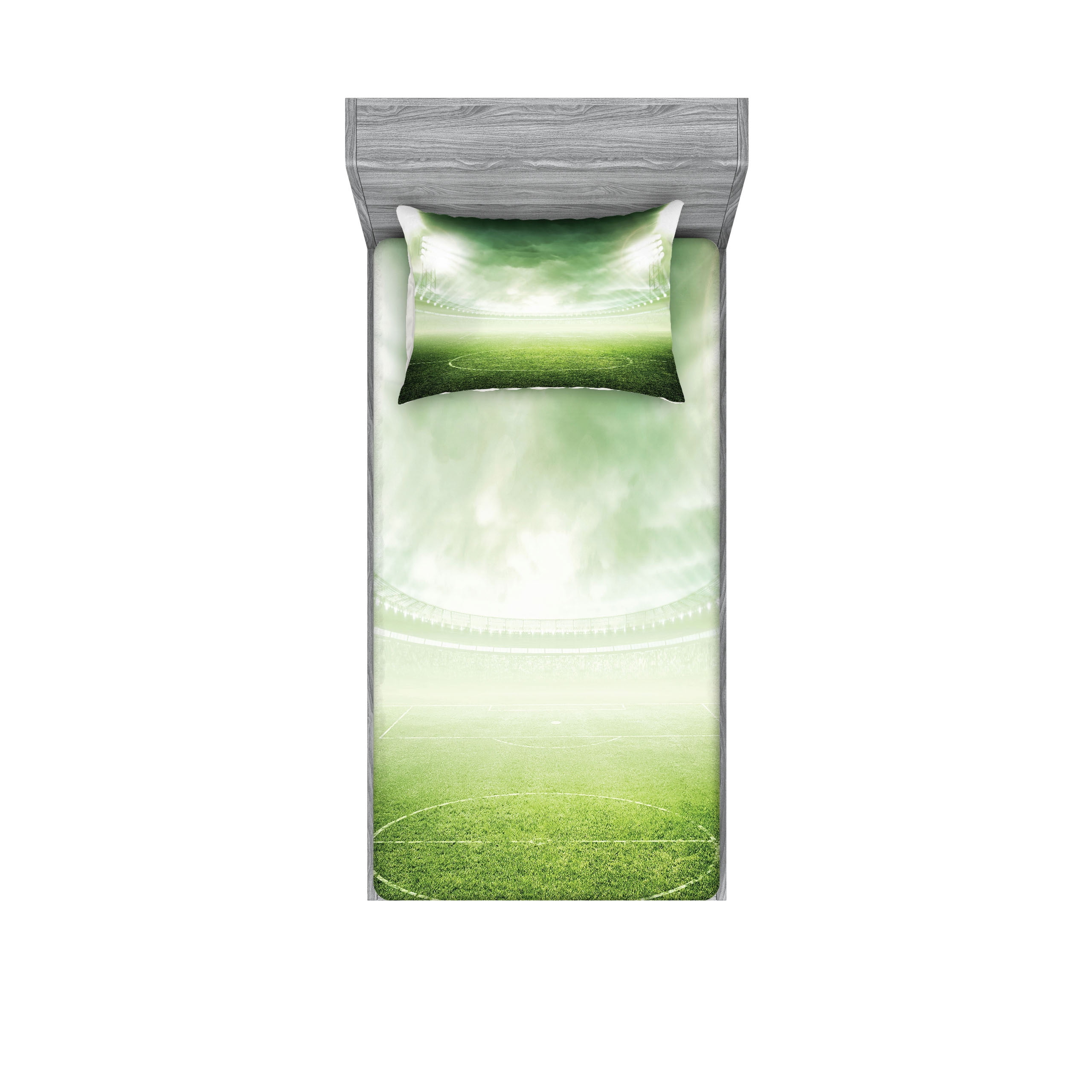 Twin Green Soccer Field Microfiber Sheet Set