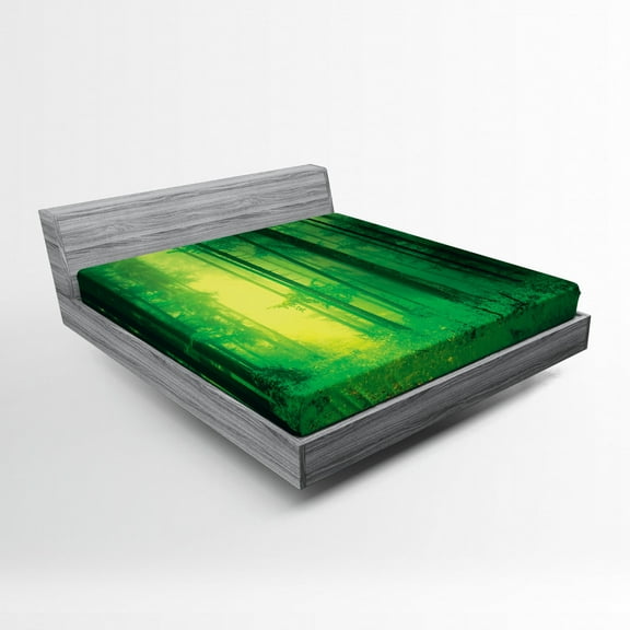 Ambesonne Green Fitted Sheet, Springtime Forest, Full Size, Green
