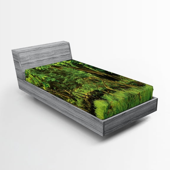 Ambesonne Green Fitted Sheet, Tress Moss Wild Nature, Twin XL Size, Green