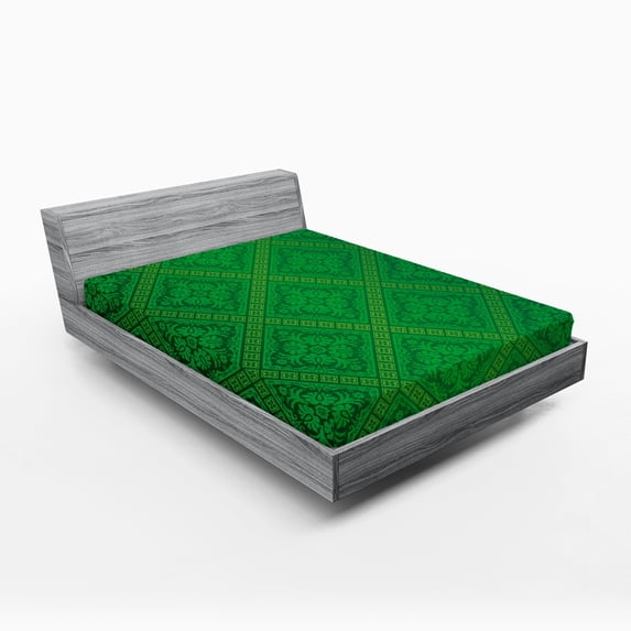 Ambesonne Green Fitted Sheet, Vector Foliage Pattern, Full Size, Forest Green