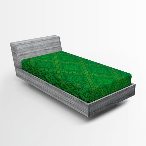 Ambesonne Green Fitted Sheet, Vector Foliage Pattern, Twin Size, Forest Green
