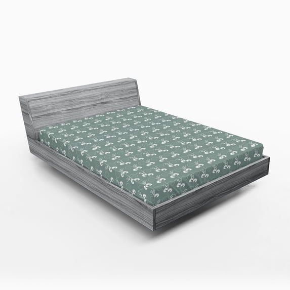 Ambesonne Green Fitted Sheet, Victorian, Queen Size, Pale Sage Green White