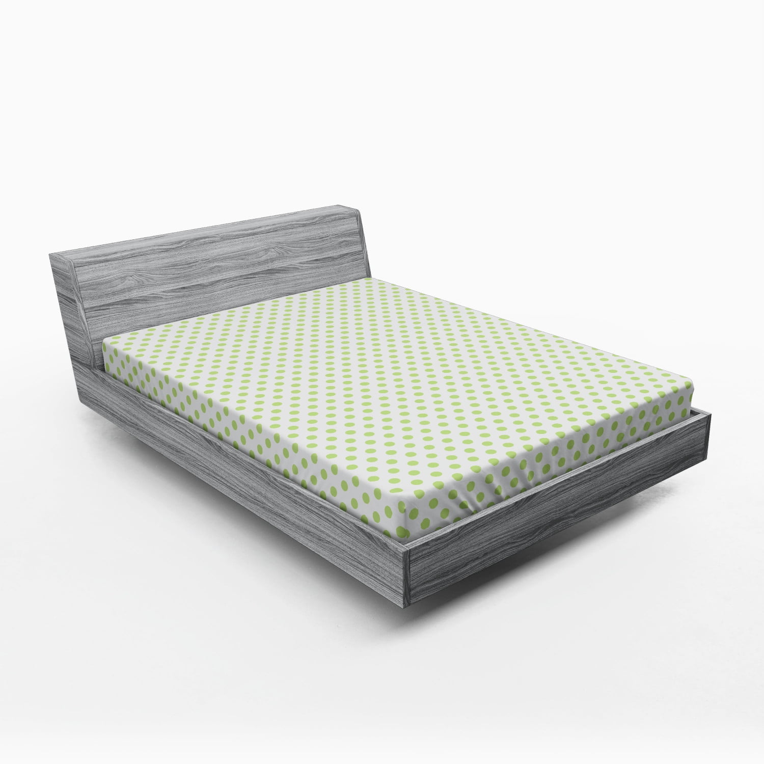 Full Size White and Green Microfiber Polka Dot Fitted Sheet