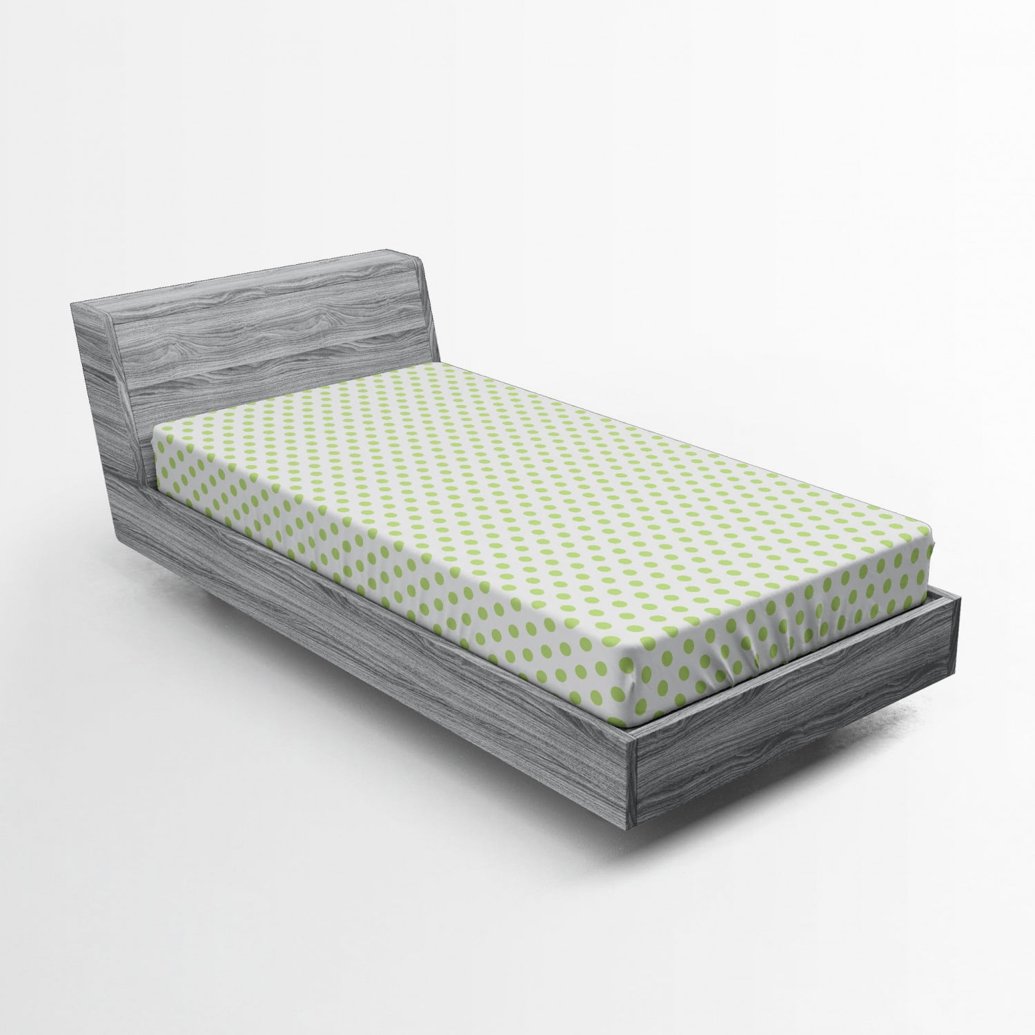 Twin White and Green Microfiber Polka Dot Fitted Sheet