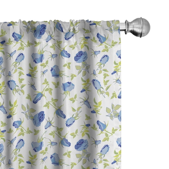 Ambesonne Green Flower Curtains, Ornate Rose Buds, Pair of 28"x63", Blue Pale Green White