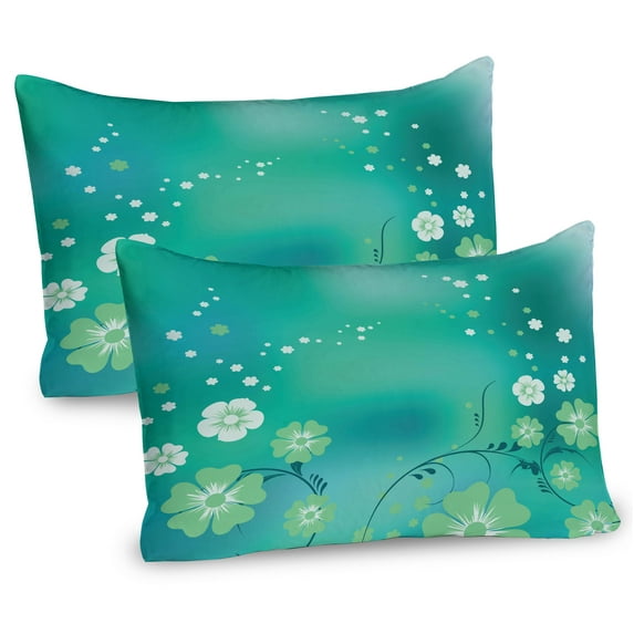 Ambesonne Green Flower Pillow Sham 2 Pack, Dreamy Flora Flows, 30"x20", Pistachio Turquoise