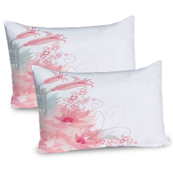 Ambesonne Green Flower Pillow Sham 2 Pack, Romance Watercolor, 26"x20", Blush Pale Green White