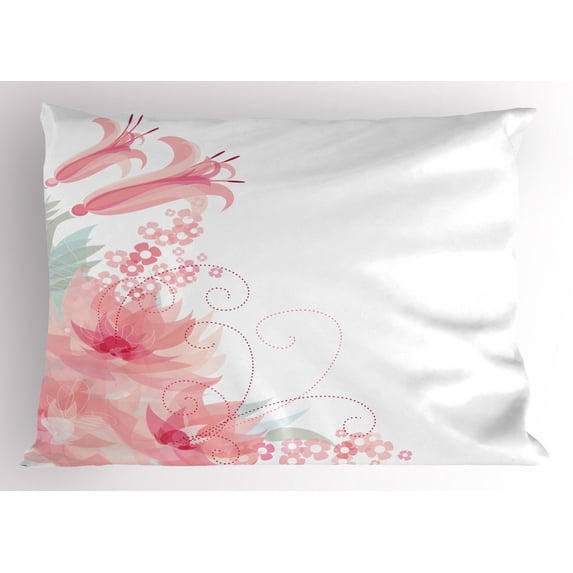 Ambesonne Green Flower Pillow Sham, Romance Watercolor, 26" X 20", Blush Pale Green White
