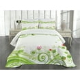 thumbnail image 1 of Ambesonne Green Flower Quilted Bedspread Set 3 Pcs, Blossoming Stripes, Queen Size, Lime Green Pink Red, 1 of 3