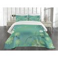 thumbnail image 1 of Ambesonne Green Flower Quilted Bedspread Set 3 Pcs, Dreamy Flora Flows, Queen Size, Pistachio Turquoise, 1 of 5