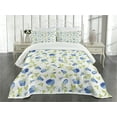 thumbnail image 1 of Ambesonne Green Flower Quilted Bedspread Set 3 Pcs, Ornate Rose Buds, King Size, Blue Pale Green White, 1 of 5