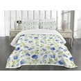 thumbnail image 1 of Ambesonne Green Flower Quilted Bedspread Set 3 Pcs, Ornate Rose Buds, Queen Size, Blue Pale Green White, 1 of 5